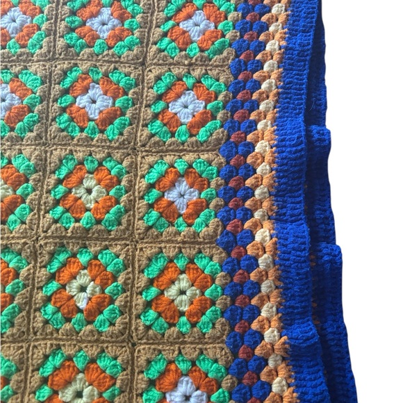 Crochet Granny Squared Throw Blanket Boho Hippie Multi Colored Handcrafted - Picture 6 of 12